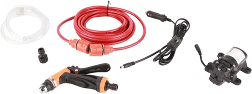 Luqeeg Lavadora eléctrica a presión de 12 V, 80 W, 130 PSI, potente lavadora portátil con manguera de PVC de 20 pies, función de protección contra
