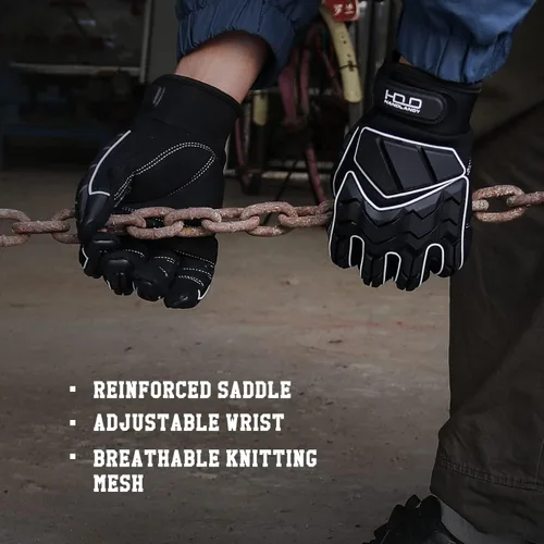 Miniatura 4 de HANDLANDY HLDD - Guantes de trabajo resistentes, guantes de impacto con protector TPR, guantes de trabajo mecánico antivibraciones para hombres