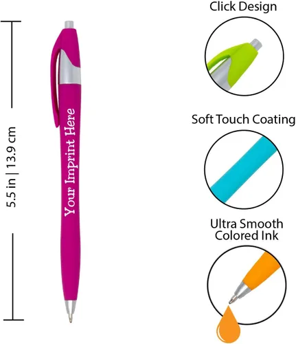 Miniatura 2 de ExpressDesigns™ - Bolígrafos de tinta de colores personalizados Soft Touch Colores de tinta de neón Mensaje impreso personalizado de elección