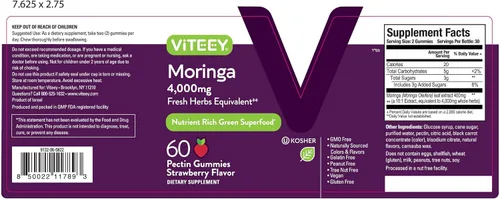Miniatura 10 de Viteey Moringa Gummies - 4,000 mg [de 400 mg de extracto 10: 1] de Moringa Suplemento Super Greens - Gomitas antioxidantes para el bienestar