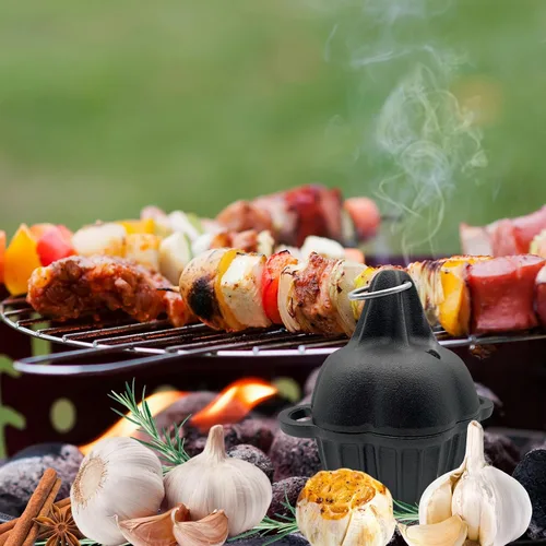 Miniatura 6 de Asador de hierro fundido, caja de ahumador de hierro fundido pre-sazonado para asar a gas, asador de ajo para horno, ideal para ahumar, asar, ajo