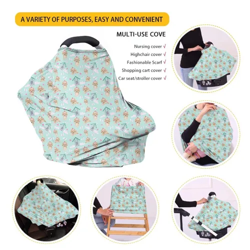 Miniatura 7 de Forchrinse Funda de asiento de coche de leopardo beige para bebés suave transpirable lactancia lactancia cubierta elástica infantil asiento de coche