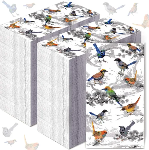 Jetec 200 servilletas de papel para invitados de primavera con diseño de pájaros de primavera, toallas de mano desechables decorativas para baño,