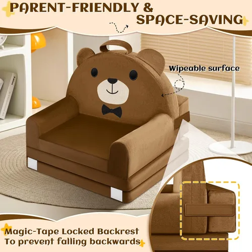 Miniatura 5 de Sofá cama para niños con funda extraíble lavable y respaldo de cinta mágica - Silla plegable para niños pequeños, cómodos muebles de terciopelo