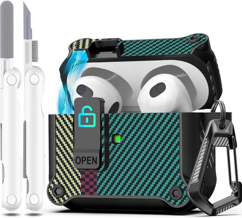 Miniatura 68 de R-fun - Funda para audífonos compatible con AirPods de 4.ª generación 2024, cubierta protectora de expulsión automática a prueba de caídas, puerto