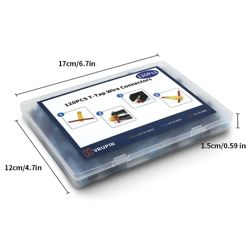 Miniatura 3 de Vrupin 120 conectores de cable en T, color azul 18-14 AWG, impermeables, grifos en T para automoción, autodesprecible rápido empalme en T, kit