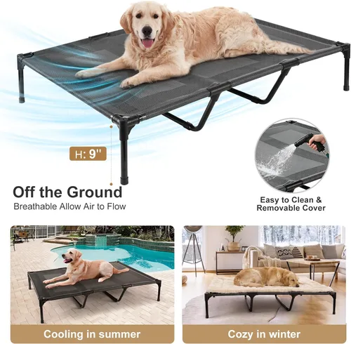 Miniatura 3 de petizer Cama elevada XL refrescante para perros, resistente y antidesgarros, para acampar en verano, cama elevada para perros transpirable e Azul