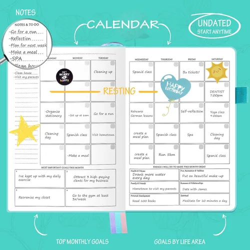 Miniatura 3 de Planificador semanal y mensual lujoso sin fecha para aumentar la productividad, alcanzar tus objetivos, cuaderno organizador, diario de gratitud
