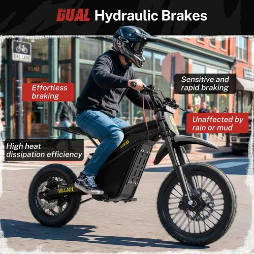 Miniatura 6 de Heybike Villain - Motocicleta eléctrica de motocross de 4160 W E con batería de 52 V 26 AH, motocicleta eléctrica de neumático grueso de 14
