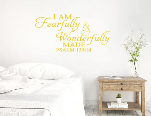Miniatura 2 de 46 x 24 pulgadas, texto en inglés "I Am Fearfully and Wonderfully Made Salmo 139:14, Biblia cristiana, versículo bíblico, calcomanía de pared, mural
