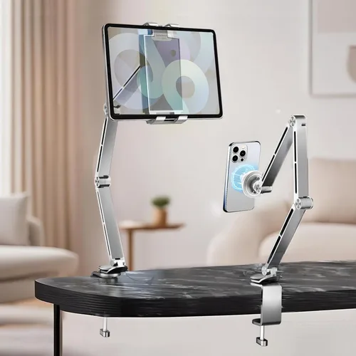 Miniatura 9 de Soporte para tablet para escritorio, soporte de escritorio para iPad, soporte magnético para tableta para escritorio, soporte de brazo plegable