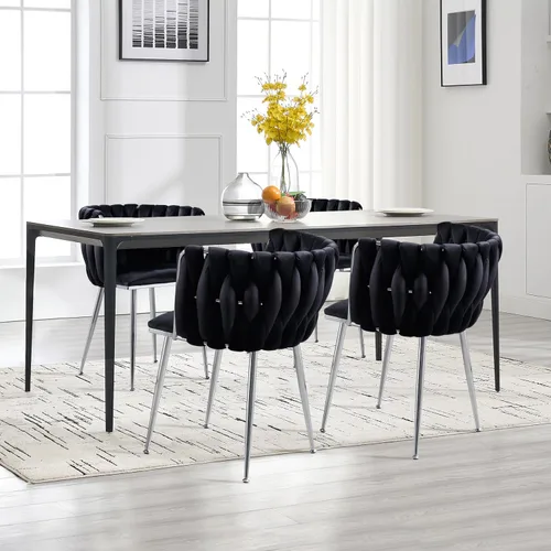 Miniatura 8 de Juego de 2 sillas de comedor de terciopelo, sillas de comedor tapizadas tejidas, sillones de ocio de lujo, sillas decorativas modernas con patas
