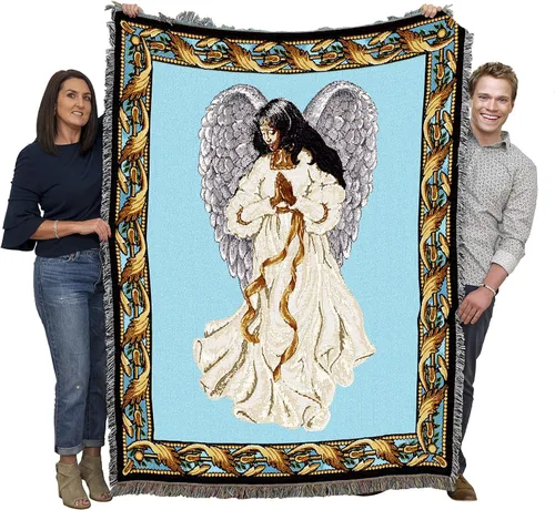 Miniatura 15 de Pure Country Weavers Angelic Trio - Manta con diseño de tres ángeles tocando música, manta cuadrada para regalo, tejida de algodón, fabricada