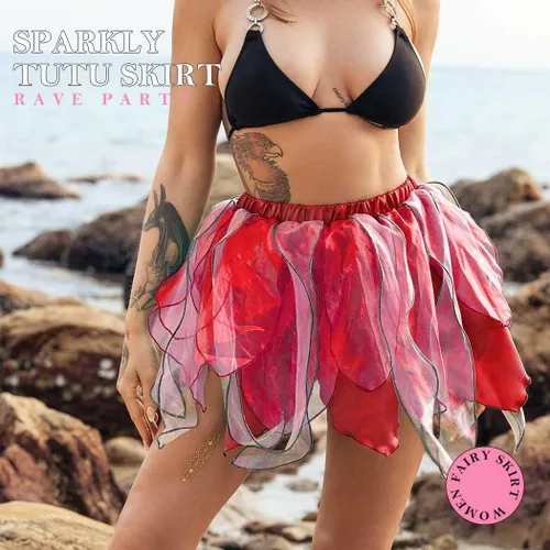 Miniatura 3 de Kakaco Falda de hadas para mujer, falda tutú brillante, falda de tutú en capas para danza de hadas, falda para mujeres y niñas