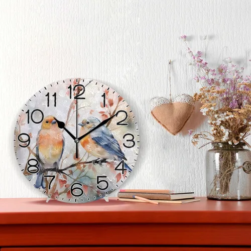 Miniatura 2 de ALAZA Reloj de pared con diseño de pájaros en rama, funciona con pilas, silencioso, de cuarzo, analógico, rústico, estilo rural, redondo, decoración