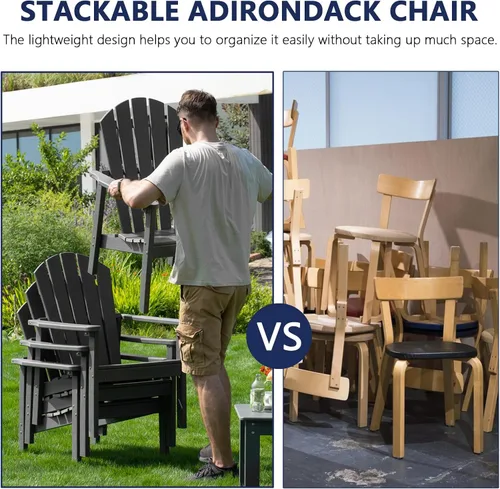 Miniatura 4 de nevilywood Sillas Adirondack compactas apilables, sillas de patio de polietileno de alta densidad de 26.3 pulgadas de ancho, duraderas, diseño que