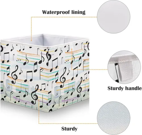 Miniatura 4 de Kigai Cubos de almacenamiento de notas musicales, cubos grandes plegables de 11 x 11 x 11 pulgadas, cesta de almacenamiento para oficina en casa