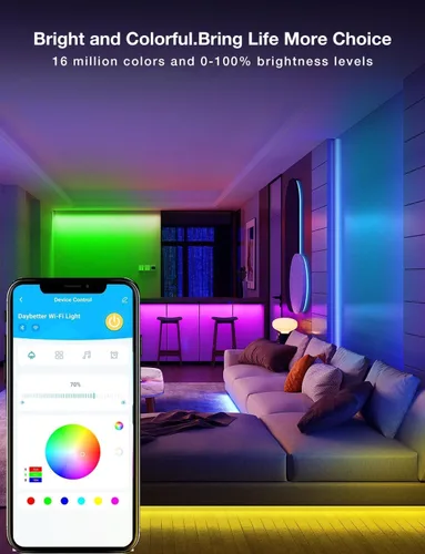Miniatura 5 de DAYBETTER - Luces LED inteligentes WiFi de 100 pies - Tira de luces LED compatibles con Alexa y Google Assistant, iluminación RGB, sincronización