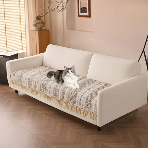 Miniatura 16 de VClife Funda de Sofá Boho de Algodón y Lino con Mechones y Borlas, Funda de Sofá para Perros para Sofá de 2 Cojines, Funda de Sofá Antideslizante