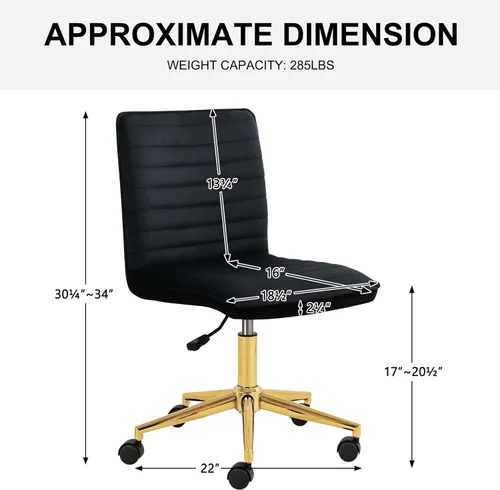 Miniatura 2 de Furnimart Silla de Escritorio Giratoria Negra sin Brazos con Ruedas, Pequeña Silla de Oficina en Casa Tapizada en Terciopelo, Silla Ajustable