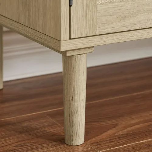 Miniatura 7 de Aparador de buffet Armarios de almacenamiento de cocina con puertas decoradas de ratán de madera natural, armario de licor, pasillo, mesa de consola