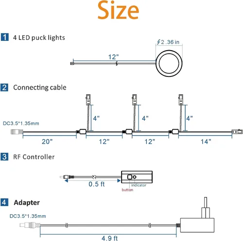 Miniatura 6 de WOBANE Luces LED de disco, kit de iluminación con cable para debajo del gabinete con control remoto, iluminación de mostrador regulable para cocina