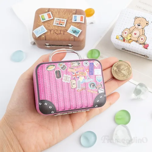 Miniatura 3 de Framendino, Mini maletas cajas de dibujos animados placa de lata caja de regalo caja de caramelo Rectangular Cion contenedor para fiesta boda