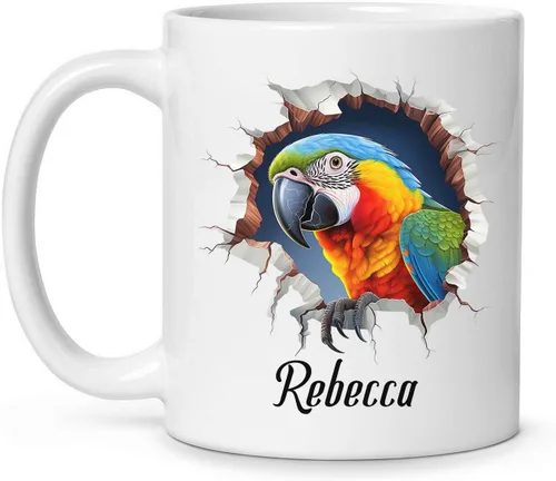 Tazas de café blancas coloridas personalizadas de loro de 11 oz 15 onzas regalo para los amantes de los loros, regalos de taza de viaje de loro con
