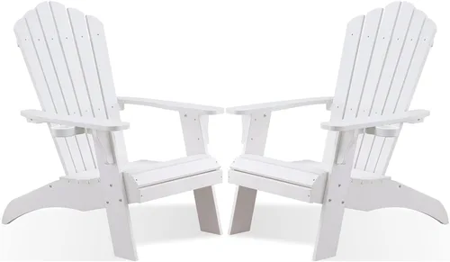 Miniatura 32 de Psilvam Silla Adirondack, silla para hoguera de madera de polietileno de gran tamaño con soporte para tazas, sillas de patio de soporte de 350 Blanco