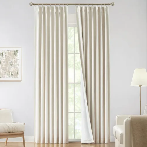 Miniatura 70 de Vision Home Cortinas marrones con pliegues pinzados de bloqueo total, cortinas de ventana de lino mezclado para oscurecimiento de la habitación, 95