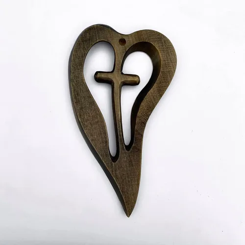Miniatura 4 de Cruz de mano de madera, cruz de madera hecha a mano, cruz de diseño de corazón, cruz tallada en madera, cruces decorativas para pared grande y Negro