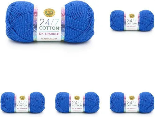 Miniatura 20 de Lion Brand Yarn Estampados DK de algodón 24/7, hilo para tejer, ganchillo y manualidades, azul, paquete de 1 Cotton Yarn for Knitting, Crochet
