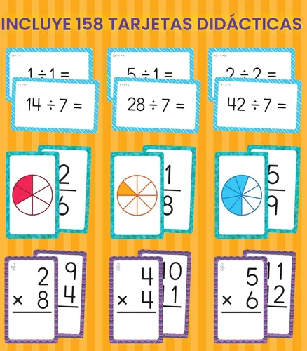 Miniatura 3 de Carson Dellosa Education Tarjetas flash de división, fracciones y multiplicación, 3 juegos de tarjetas didácticas, juegos de matemáticas para niños
