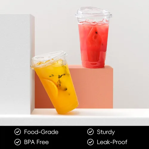 Miniatura 3 de AOZITA 100 unidades de vasos desechables de plástico de 24 oz con tapas sin pajita, vasos de plástico transparentes para café helado, ideales