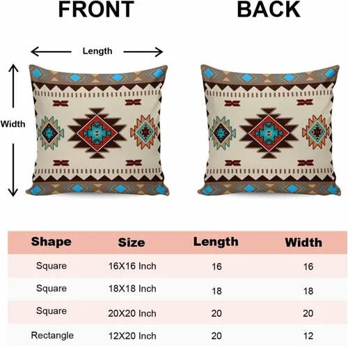 Miniatura 6 de Paquete de 2 fundas de almohada decorativas de algodón, nativos americanos en los Estados Unidos, estilo indio, geométrico, 18 x 18 pulgadas