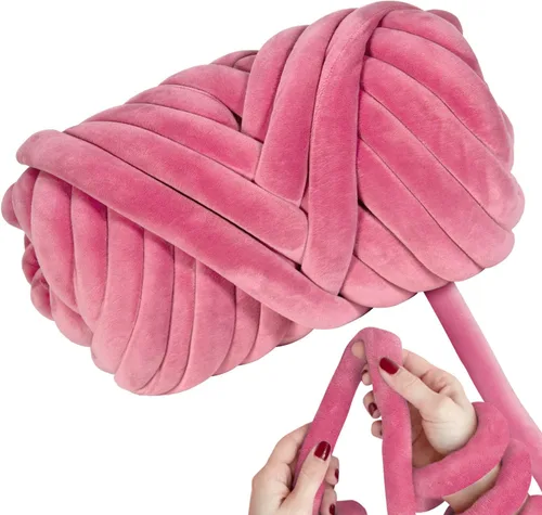 Miniatura 27 de Ultra Suave 1kg (2.2 LBS) Hilo Grueso para Tejer a Mano, Hilo de Tubo de Tela de Terciopelo Luxuoso para Hacer Bolsos, Almohadas, Mantas, Azul Ártico