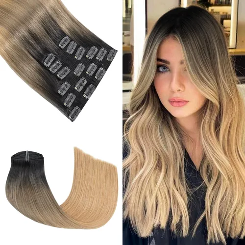 Miniatura 16 de Honsoo Extensiones de cabello humano real de color marrón con pinzas, marrón castaño, 15 pulgadas, 70 g, 7 unidades, cabello lacio sedoso y marrón