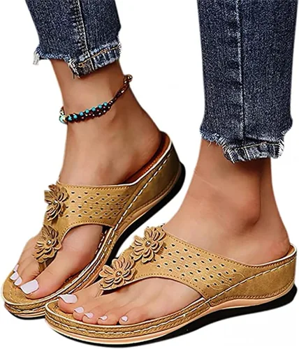 Miniatura 63 de Ladmiple Sandalias ortopédicas florales de moda 2023 con soporte de arco, zapatillas romanas casuales con puntera abierta