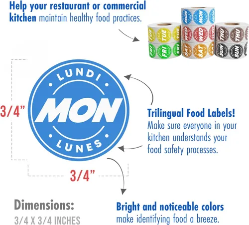 Miniatura 6 de Calcomanías de fecha de fácil identificación para 7,000 días de la semana, caja dispensadora, puntos de día de 3/4 pulgadas para alimentos