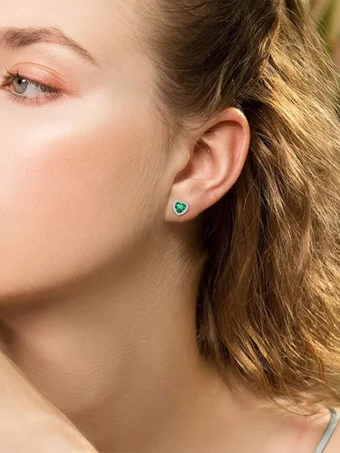 Miniatura 2 de ChicSilver Aretes de plata de ley 925 con forma de corazón, redondo, pera, esmeralda, piedra natal con halo para mujer, joyería de cumpleaños