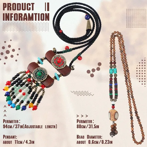 Miniatura 3 de 6 collares largos bohemios para mujer, collar de madera vintage, hecho a mano, retro, Nepal, bohemio, regalos de joyería