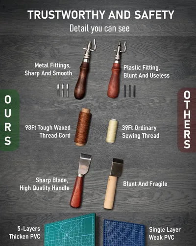 Miniatura 4 de FifthQuarter Kit de herramientas de cuero: 458 piezas de herramientas de trabajo de cuero esenciales y suministros para principiantes con guía Kits