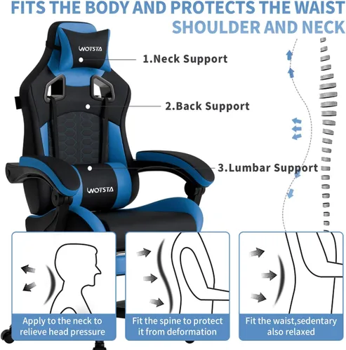 Miniatura 7 de Silla de juegos con reposapiés, sillas de juegos de cuero de PVC ergonómica, silla de jugadores de oficina, reposacabezas soporte lumbar