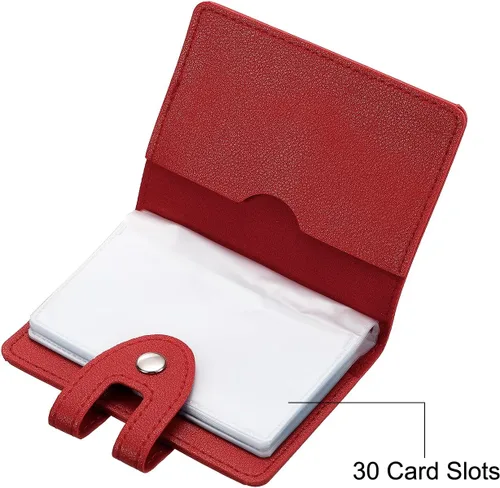 Miniatura 8 de PATIKIL Soporte para tarjetas de crédito, 1 paquete de cartera delgada de cuero, organizador de almacenamiento de tarjetas de visita con 30 ranuras