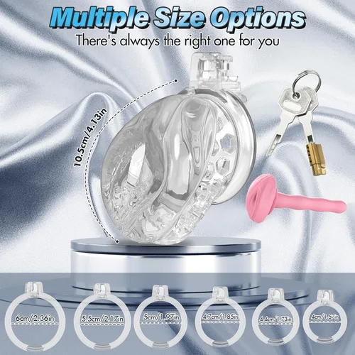 Miniatura 7 de Jaula de Castidad Masculina – Jaula de pene suave y ligera con vagina realista y clítoris y anillos de 6 tamaños, cómodo dispositivo de castidad