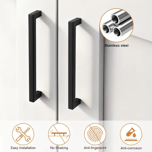 Miniatura 5 de Probrico - Tiradores cuadrados de acero inoxidable para puerta de armario o cajón, color negro, 0.5 pulgadas de ancho