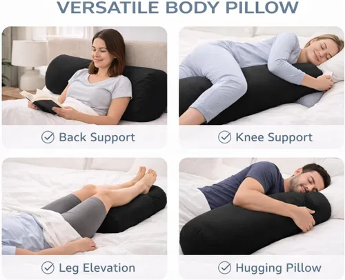 Miniatura 7 de Almohada corporal de microcuentas, lujosamente suave y abrazable con funda extraíble de 30 x 8 pulgadas