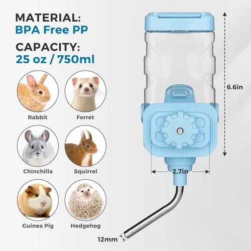 Miniatura 6 de Vannon Dispensador de Agua para Animales Pequeños para Jaula, Botella de Agua Automática de 25oz para Conejos, Chinchillas, Hurones, Cobayas, Gris