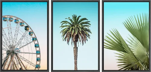 Miniatura 78 de SIGNWIN Lienzo enmarcado para pared, vista aérea de palmeras tropicales en un cielo azul, fotografía del océano costero, arte moderno, panorámico