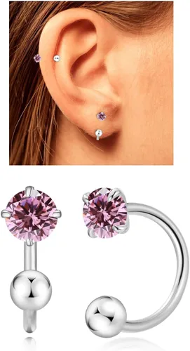 Miniatura 19 de Aretes Huggie de medio aro para mujeres y niñas, pequeños aretes de cartílago, aretes de botón con piedra natal para mujeres, aretes de botón